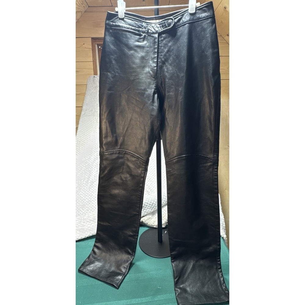 Vintage Margaret Godfrey Black Leather Pants Size 6 Straight Leg New Lined